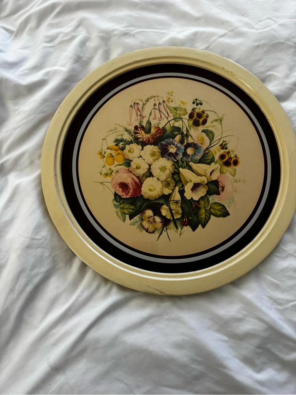Floral IBF Co Round Wall Plaque in Cream and Burgundy